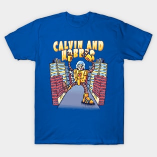 calvin and hobbes on a robot T-Shirt